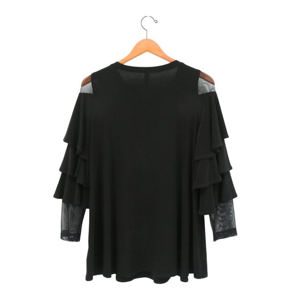 IC Collection Layered Sleeve with Mesh Long Sleeve Black Knit Tunic Top S - Picture 6 of 6